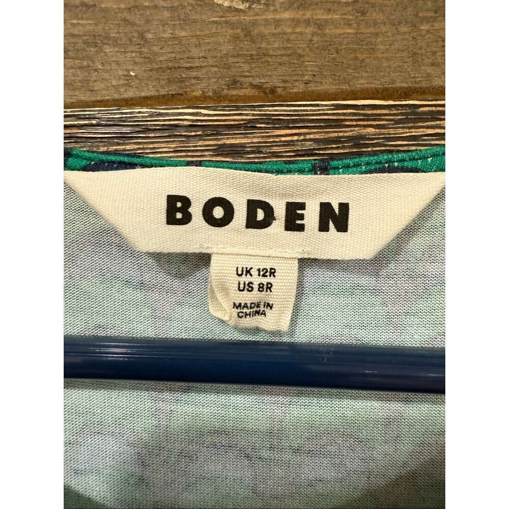 Boden Thea Long Sleeve Midi Dress green blue navy geometric print size 8R - Picture 4 of 9